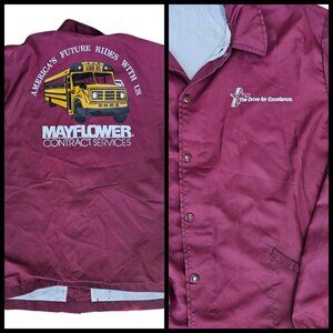 VTG 90s Schoolbus Driver Jacket Windbreaker Nylon Maroon Patch‎ Sz XL Snags